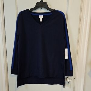 NWT Chico's Weekend French Terry V-neck Tunic Top In Midnight- 1